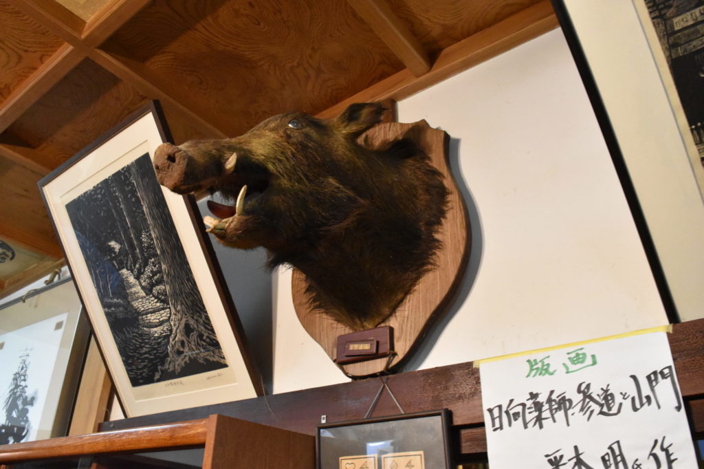 壁にかけてあったいのししの剥製