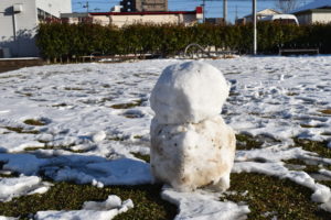 雪が降った公園にできていた雪だるま