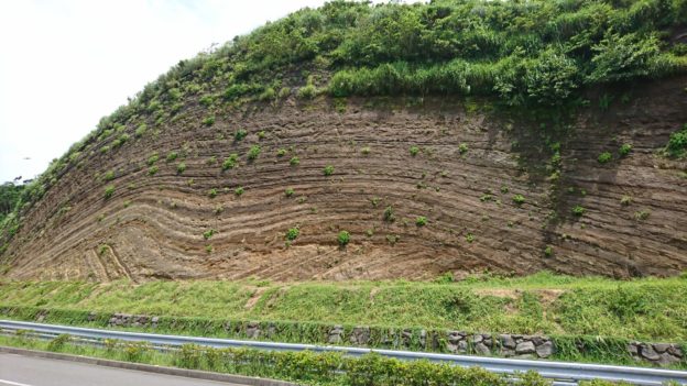 別名バームクーヘンと呼ばれる伊豆大島の断層